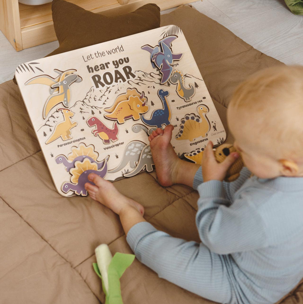 Educational Wooden Dinosaur Puzzle - Minimalist Kids Room Decor
