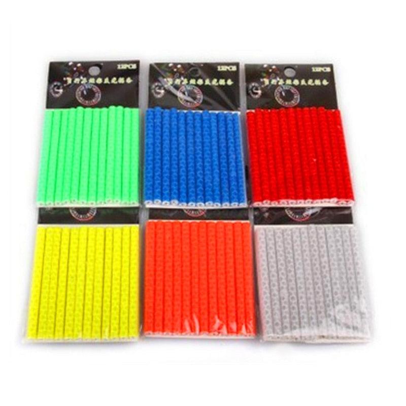 Set of 12 reflective bicycle spoke clip tubes for enhanced night riding safety