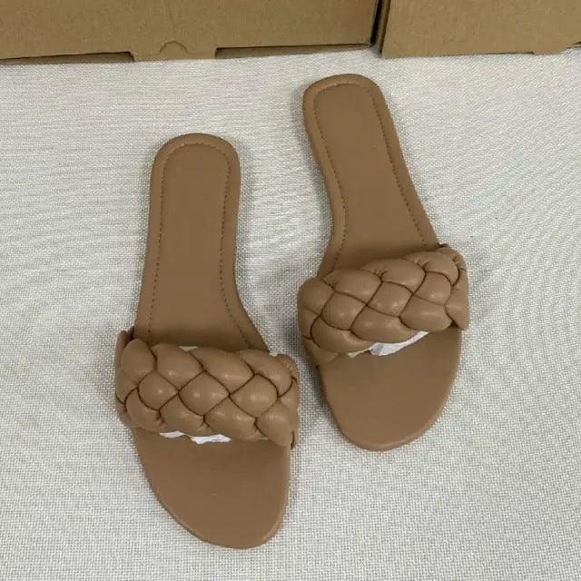 Women’s Leather Flat Slides – Minimalist Designer Summer Sandals