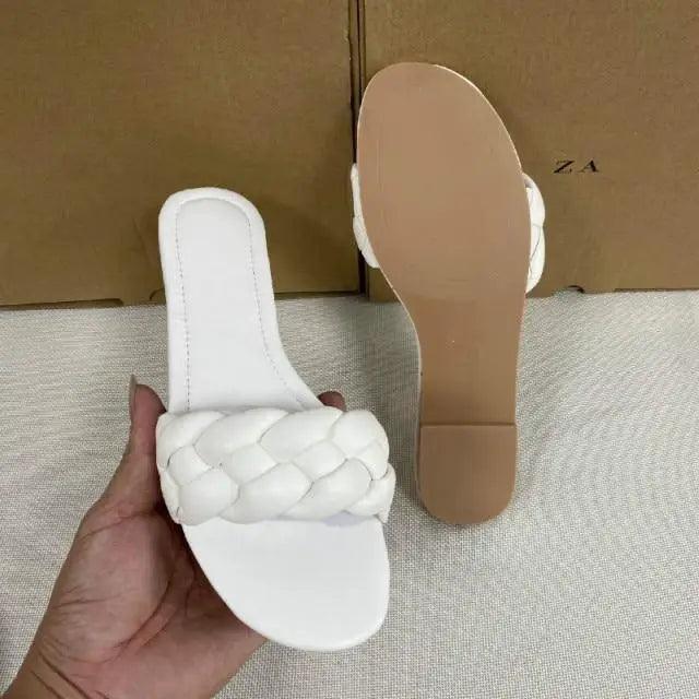 Women’s Leather Flat Slides – Minimalist Designer Summer Sandals