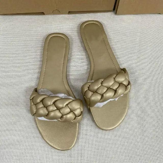 Women’s Leather Flat Slides – Minimalist Designer Summer Sandals