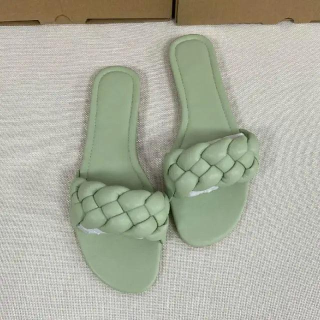 Women’s Leather Flat Slides – Minimalist Designer Summer Sandals