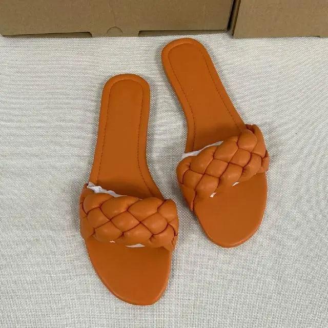 Women’s Leather Flat Slides – Minimalist Designer Summer Sandals