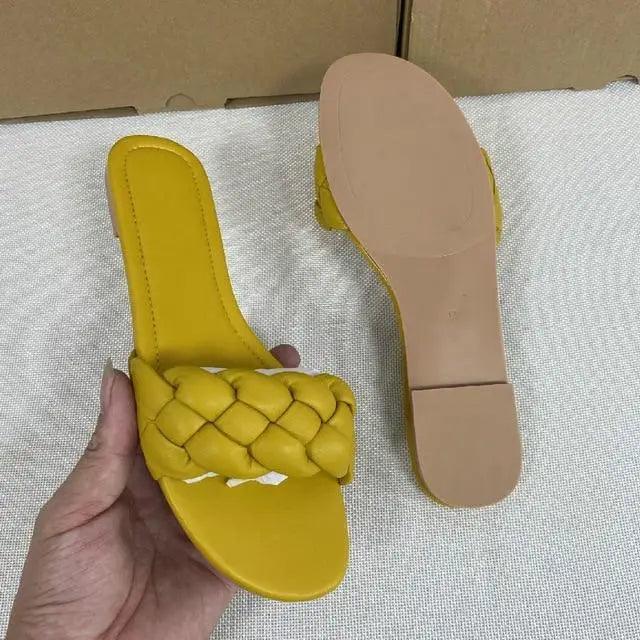 Women’s Leather Flat Slides – Minimalist Designer Summer Sandals