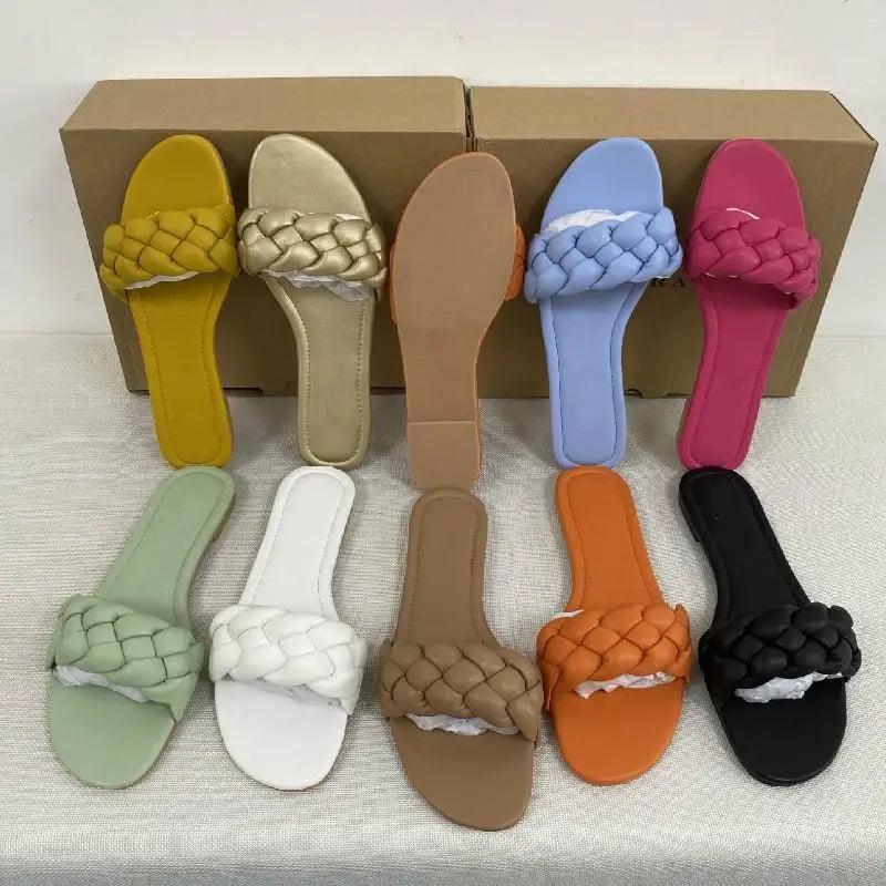Women’s Leather Flat Slides – Minimalist Designer Summer Sandals