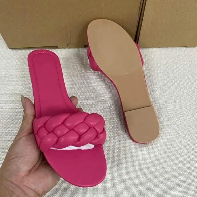 Women’s Leather Flat Slides – Minimalist Designer Summer Sandals