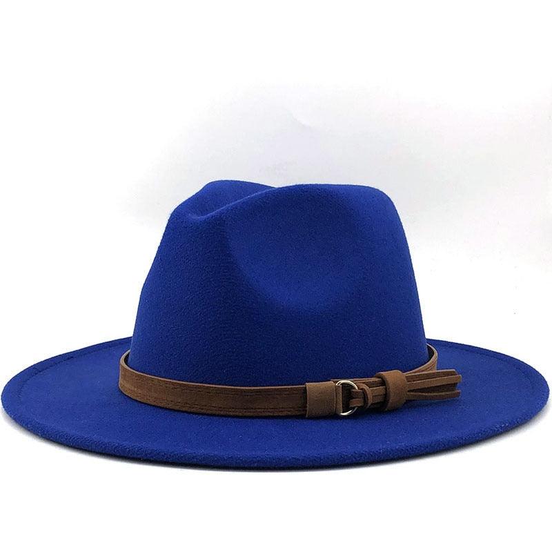 Unisex Adjustable Wool Fedora Wide Brim Hat for Autumn & Winter
