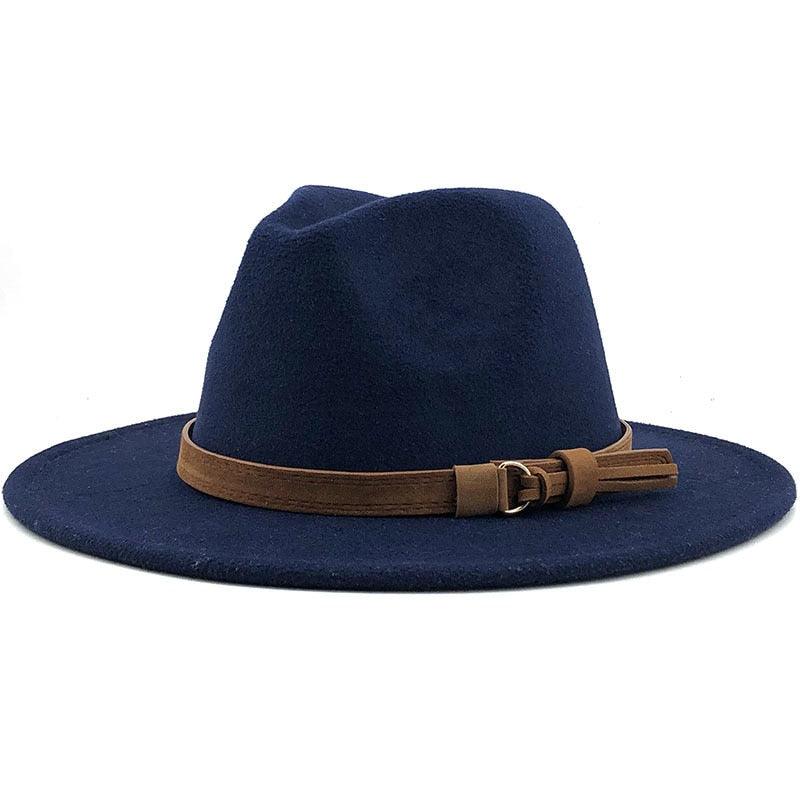 Unisex Adjustable Wool Fedora Wide Brim Hat for Autumn & Winter