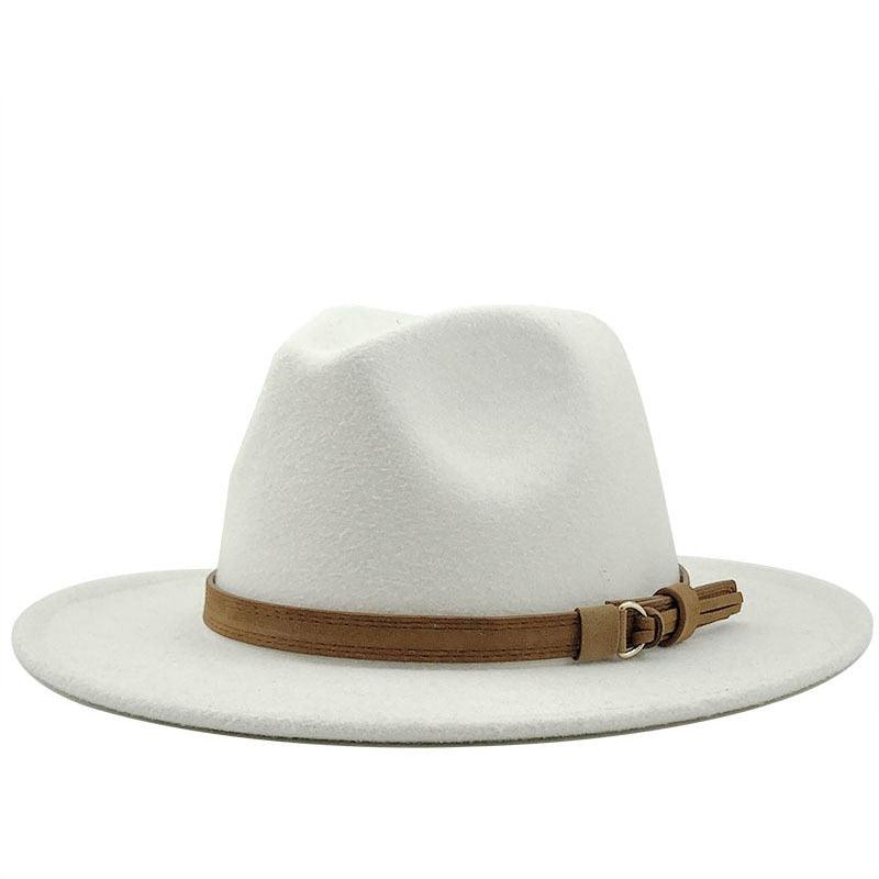 Unisex Adjustable Wool Fedora Wide Brim Hat for Autumn & Winter