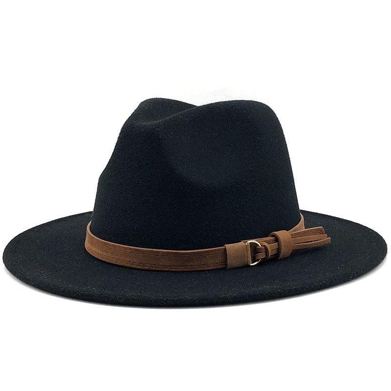 Unisex Adjustable Wool Fedora Wide Brim Hat for Autumn & Winter