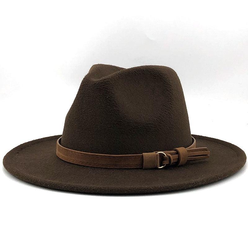 Unisex Adjustable Wool Fedora Wide Brim Hat for Autumn & Winter
