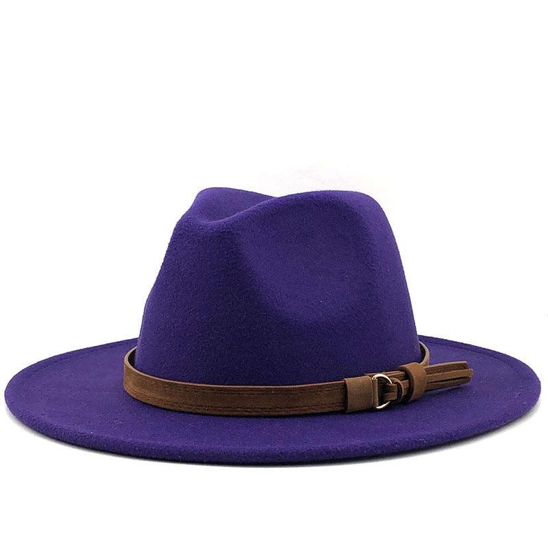 Unisex Adjustable Wool Fedora Wide Brim Hat for Autumn & Winter