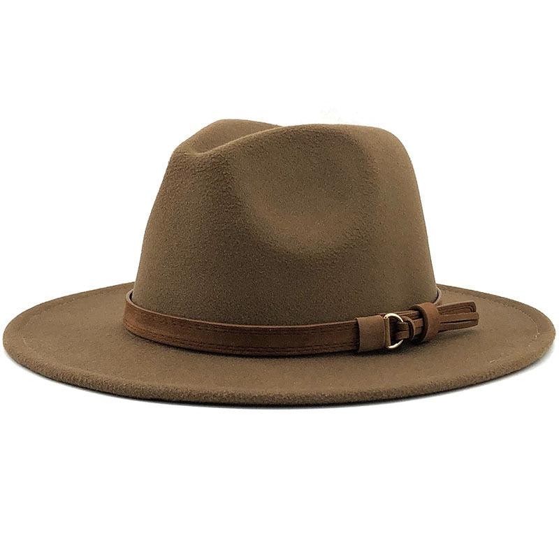 Unisex Adjustable Wool Fedora Wide Brim Hat for Autumn & Winter