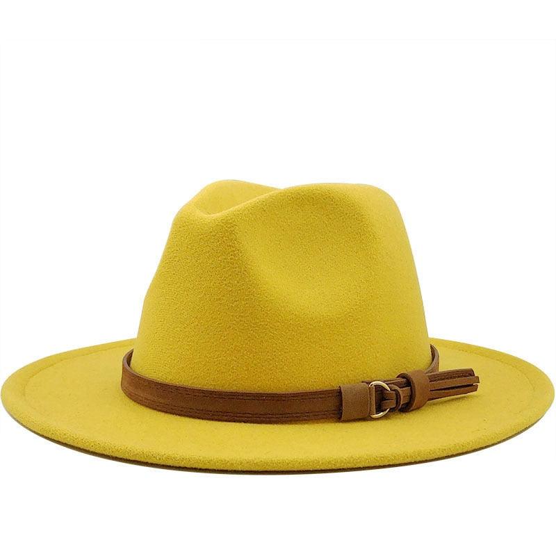 Unisex Adjustable Wool Fedora Wide Brim Hat for Autumn & Winter