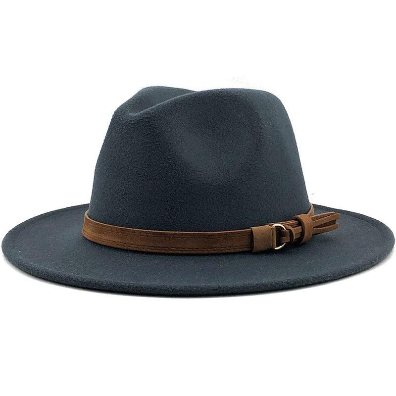 Unisex Adjustable Wool Fedora Wide Brim Hat for Autumn & Winter