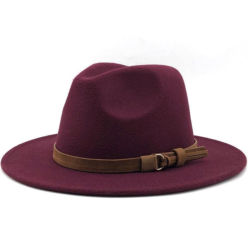 Unisex Adjustable Wool Fedora Wide Brim Hat for Autumn & Winter