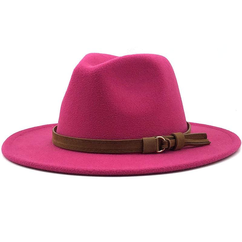 Unisex Adjustable Wool Fedora Wide Brim Hat for Autumn & Winter
