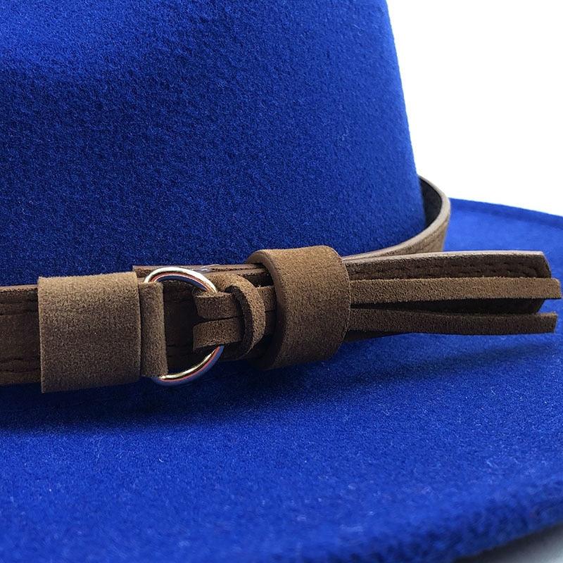 Unisex Adjustable Wool Fedora Wide Brim Hat for Autumn & Winter