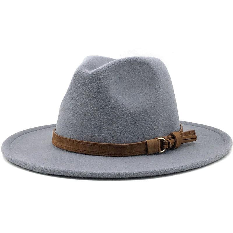 Unisex Adjustable Wool Fedora Wide Brim Hat for Autumn & Winter