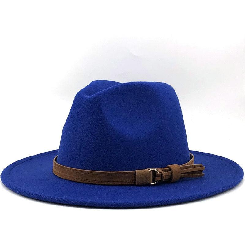 Unisex Adjustable Wool Fedora Wide Brim Hat for Autumn & Winter