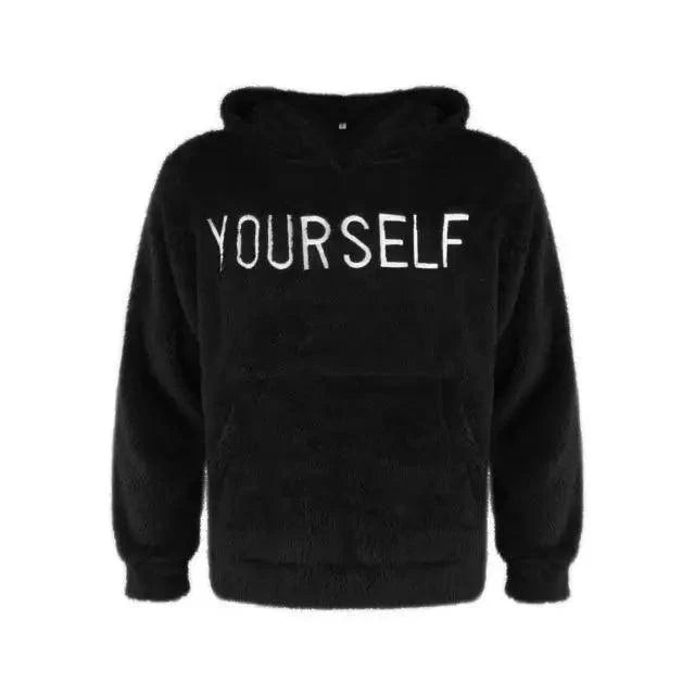 Men's Embroidered Letter Knit Hoodie Streetwear Casual Sweatshirt