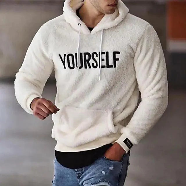 Men's Embroidered Letter Knit Hoodie Streetwear Casual Sweatshirt