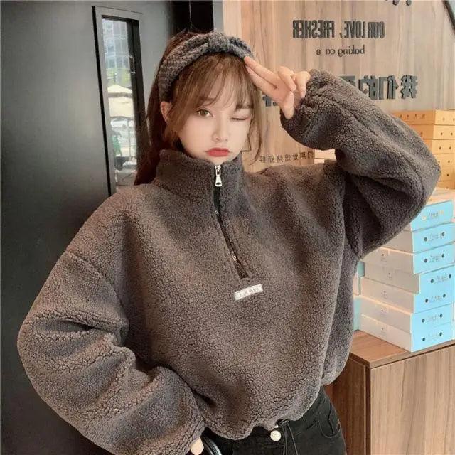Women's Imitation Lamb Fleece Hoodie Oversized Autumn Winter Jacket
