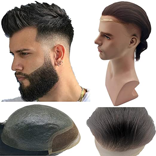 Men's BIO Style toupee made from 100% human hair in dark brown and black