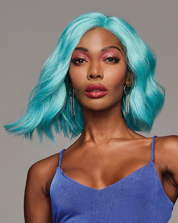 Blue raspberry angled bob wig with lace front and monofilament part