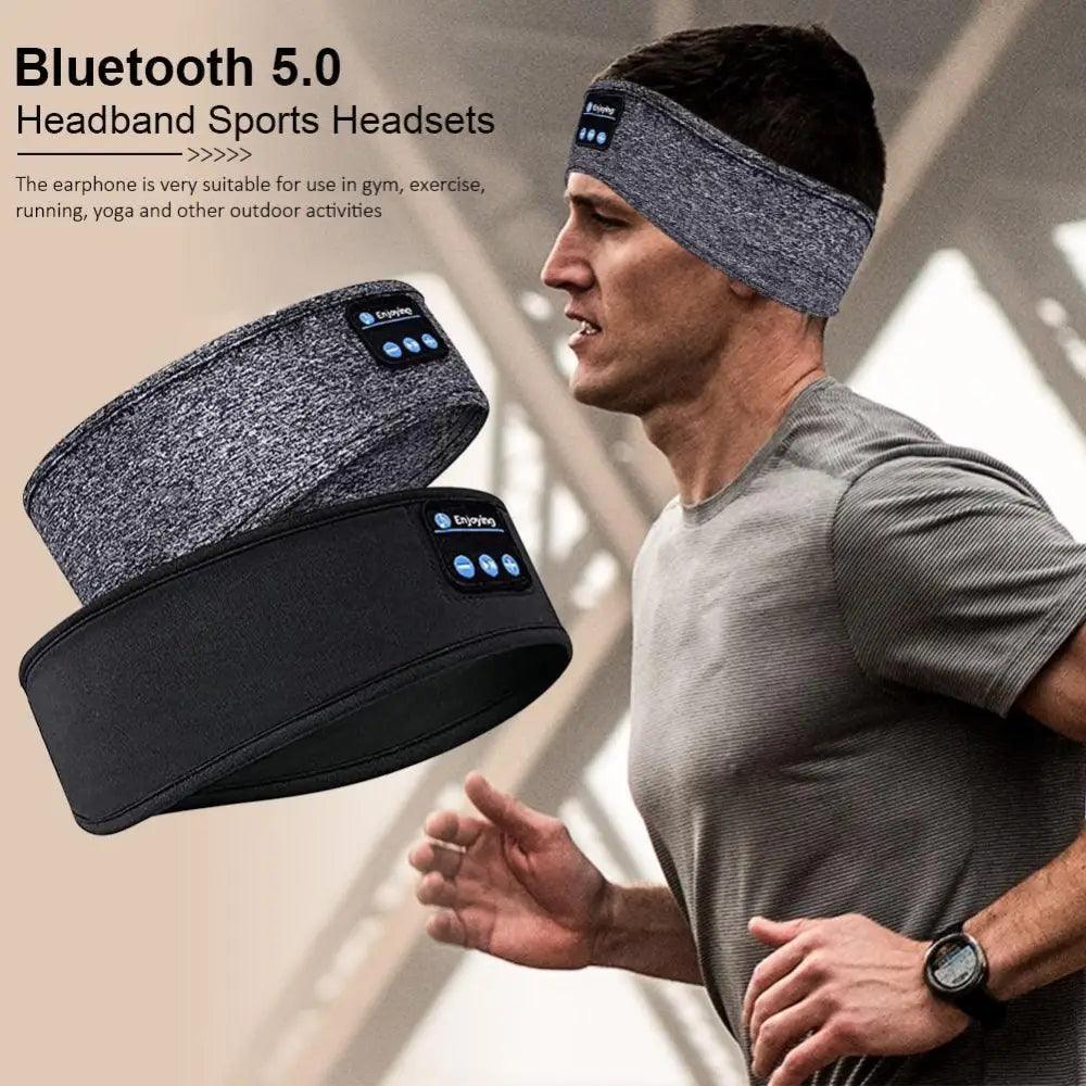 Soft black knit Bluetooth sport and sleep headband.