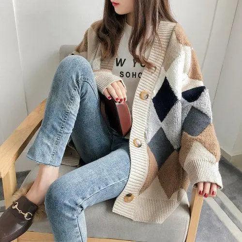 Women's Mid-Length Knit Cardigan Sweater, Lazy Style Casual Jacket