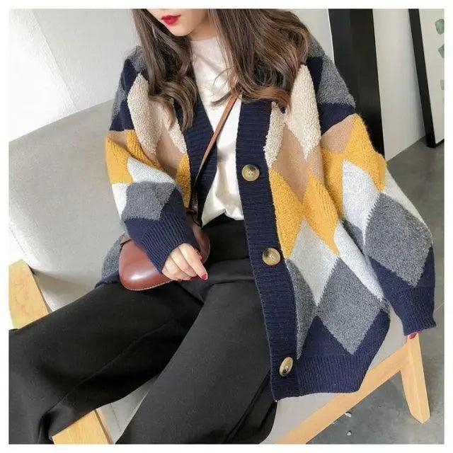Women's Mid-Length Knit Cardigan Sweater, Lazy Style Casual Jacket