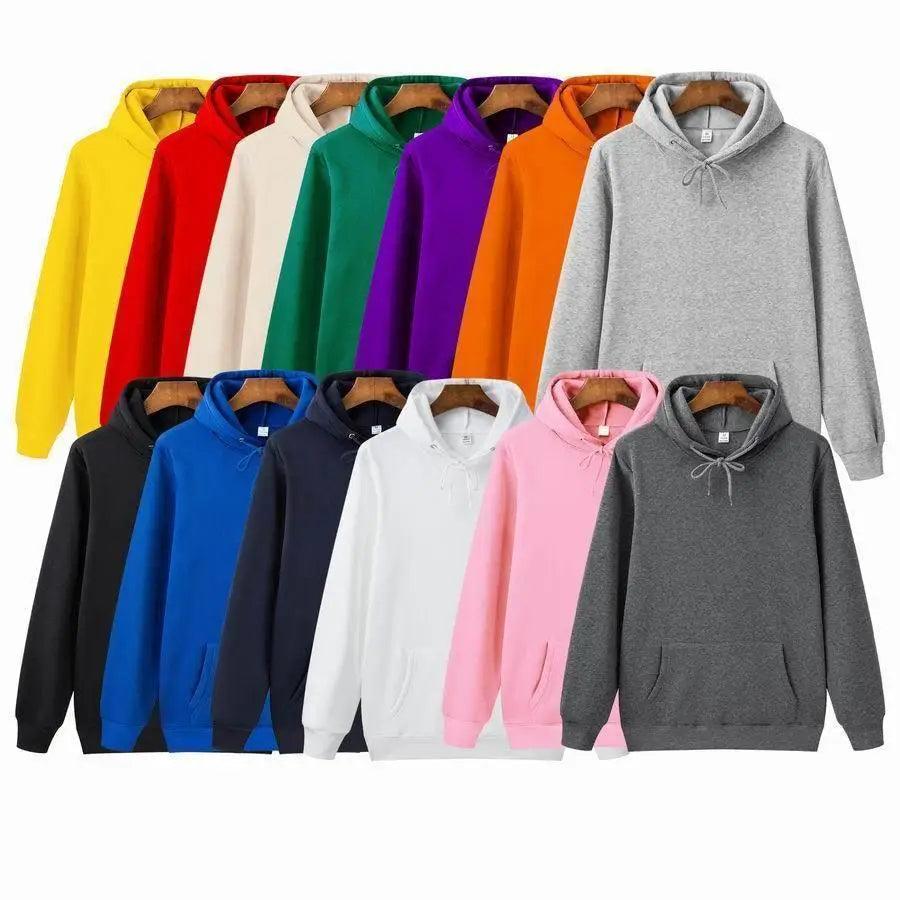 A selection of vibrant fleece hoodies in various colors including yellow, pink, and orange