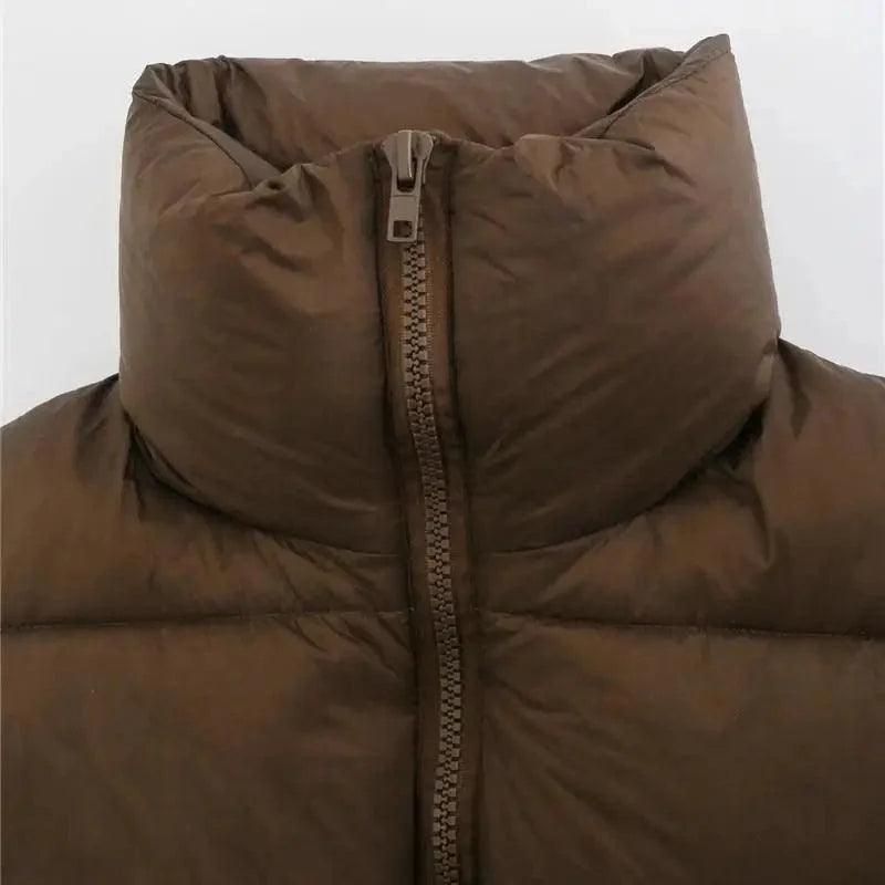 Women's High Collar Sleeveless Vest in Coffee - Modern Streetwear