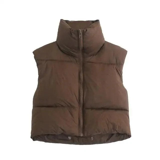 Women's High Collar Sleeveless Vest in Coffee - Modern Streetwear
