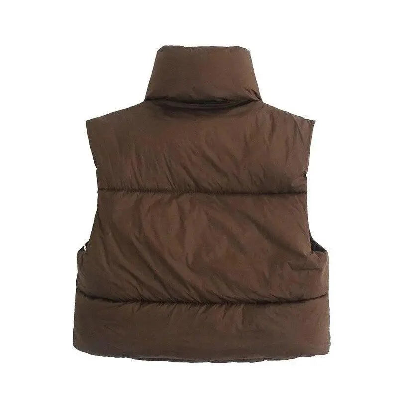 Women's High Collar Sleeveless Vest in Coffee - Modern Streetwear