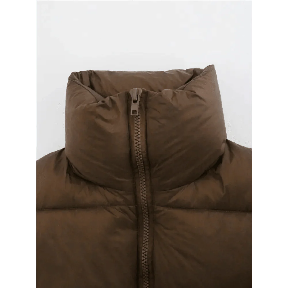 Women's High Collar Sleeveless Vest in Coffee - Modern Streetwear