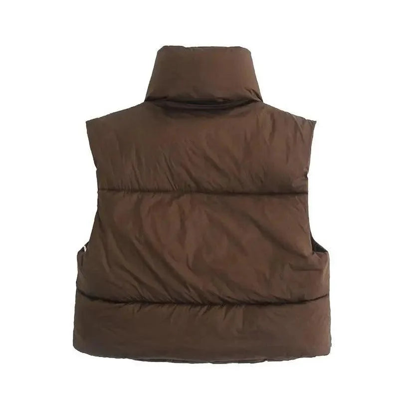 Women's High Collar Sleeveless Vest in Coffee - Modern Streetwear