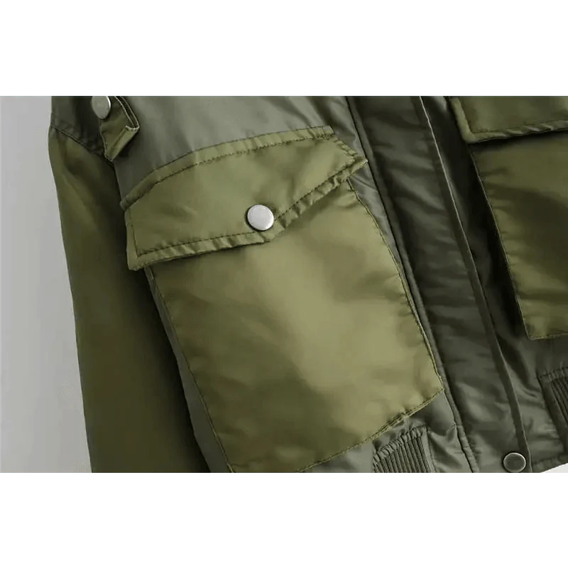 Women's Green Bomber Jacket - Classic Short Zip-Up Outerwear