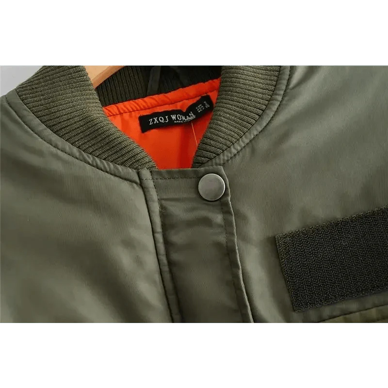 Women's Green Bomber Jacket - Classic Short Zip-Up Outerwear