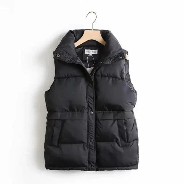 Women's Cotton Padded Windproof Stand Collar Long Vest