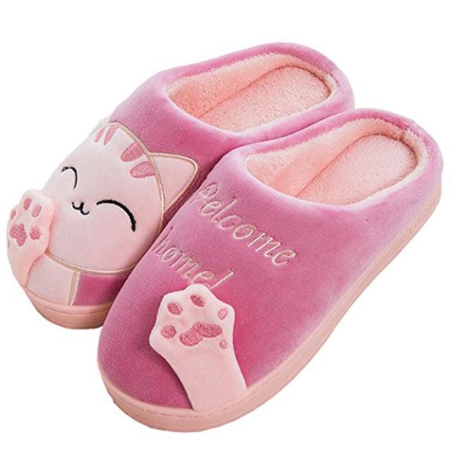 Unisex Cute Cat Print Fuzzy Slippers - Soft Memory Foam House Shoes