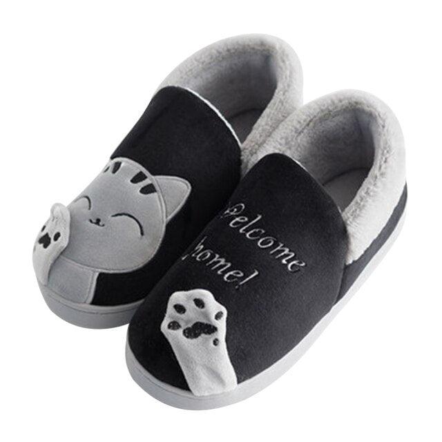 Unisex Cute Cat Print Fuzzy Slippers - Soft Memory Foam House Shoes