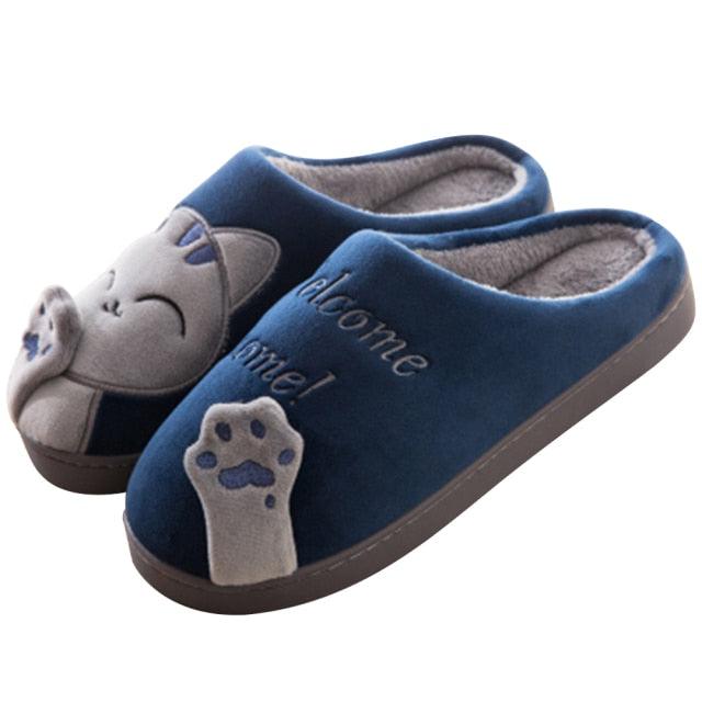 Unisex Cute Cat Print Fuzzy Slippers - Soft Memory Foam House Shoes