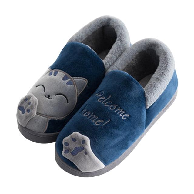 Unisex Cute Cat Print Fuzzy Slippers - Soft Memory Foam House Shoes