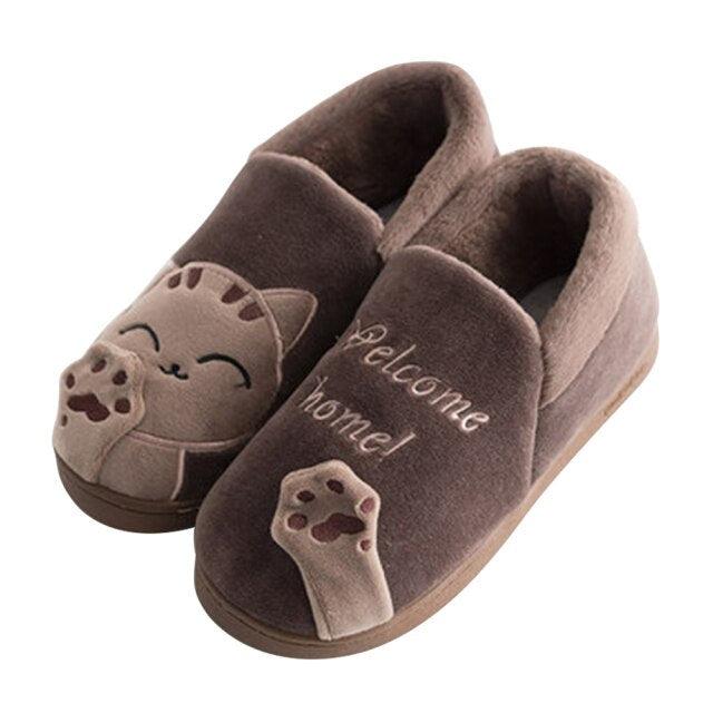 Unisex Cute Cat Print Fuzzy Slippers - Soft Memory Foam House Shoes
