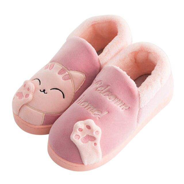 Unisex Cute Cat Print Fuzzy Slippers - Soft Memory Foam House Shoes