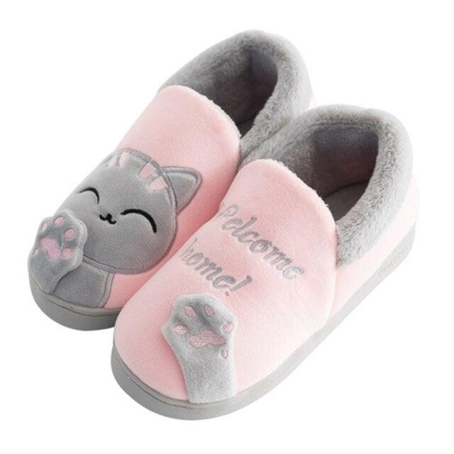 Unisex Cute Cat Print Fuzzy Slippers - Soft Memory Foam House Shoes