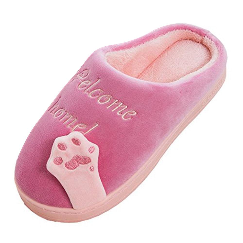 Unisex Cute Cat Print Fuzzy Slippers - Soft Memory Foam House Shoes