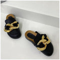 Gold Chain Detail Slip-On Mules Elegant Flat Slide Sandals